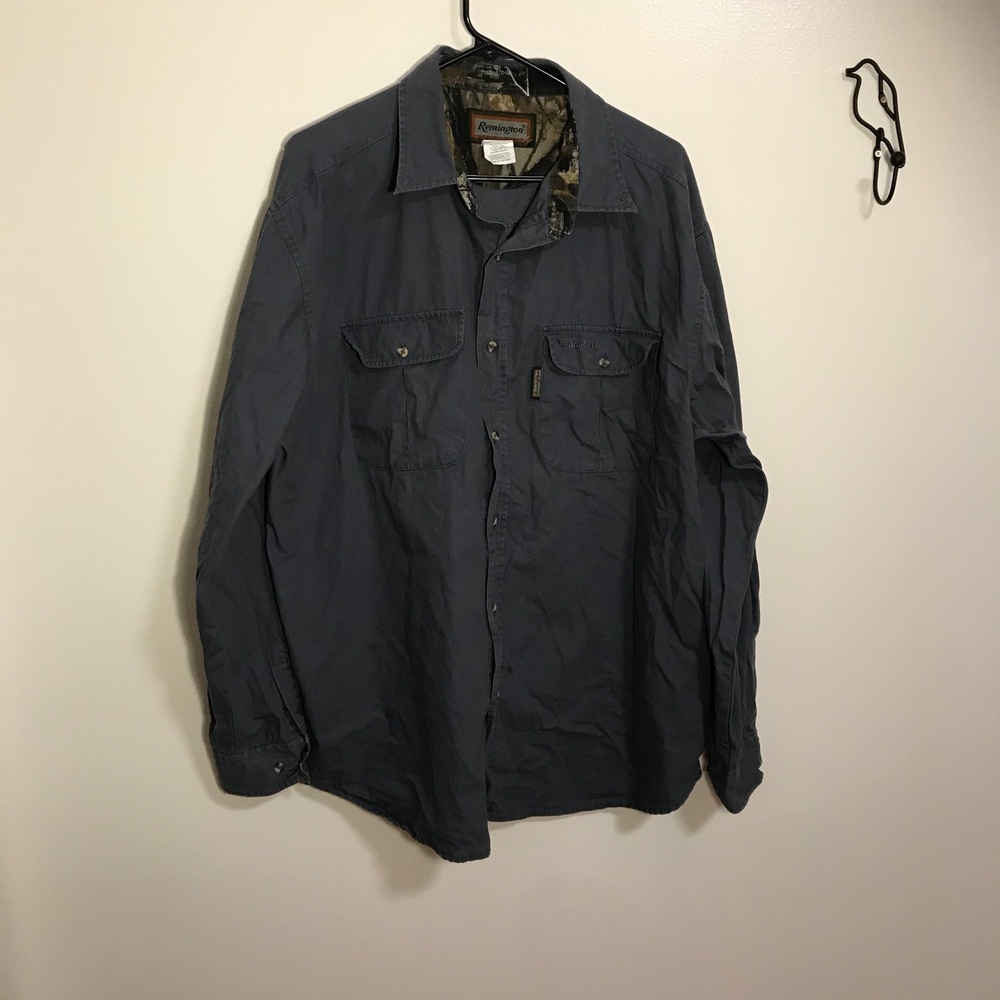 Remington Men's Sz XL Navy Blue Button Down Long Sleeve Shirt